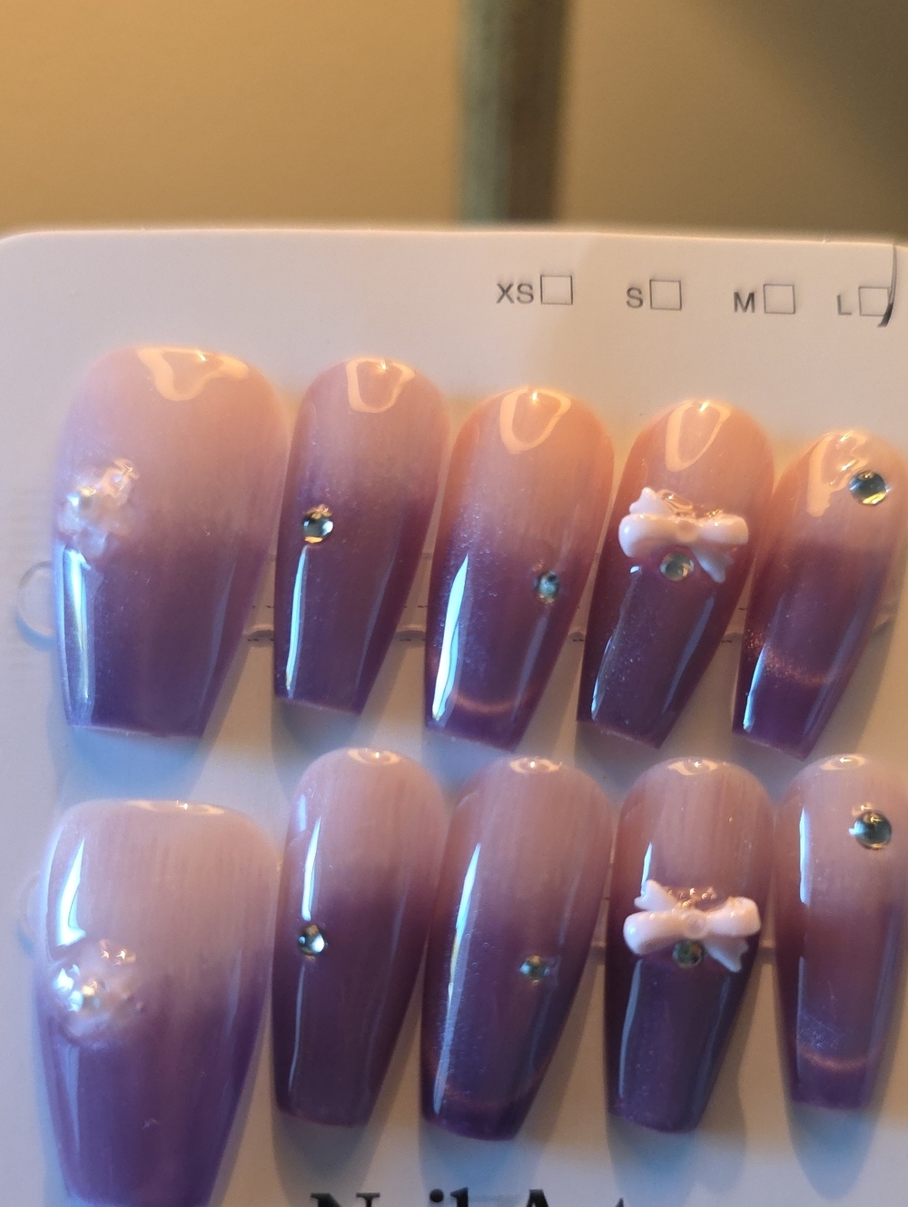 Press-On Ombre Purple Nail Set with Rhinestones Size Large